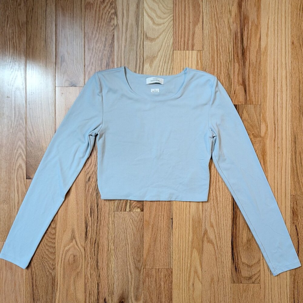 Babaton Aritzia Contour Long Sleeve Crop Top Sz S Baby Blue Y2K Babydoll 90s